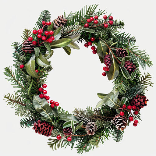 Realistic Christmas wreath clipart on flat white background