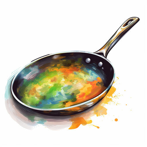 Frying pan clipart in the style of Impressionistic Art, on white background