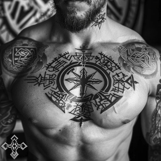 Meaningful tattoos for men with a Viking compass on the chest
