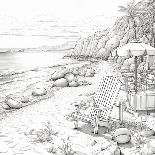 Coloring page beach with fun beach toys