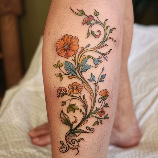 Wildflower tattoo in art nouveau style