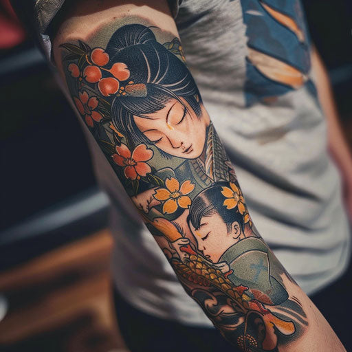 Japanese-inspired mother-son tattoos
