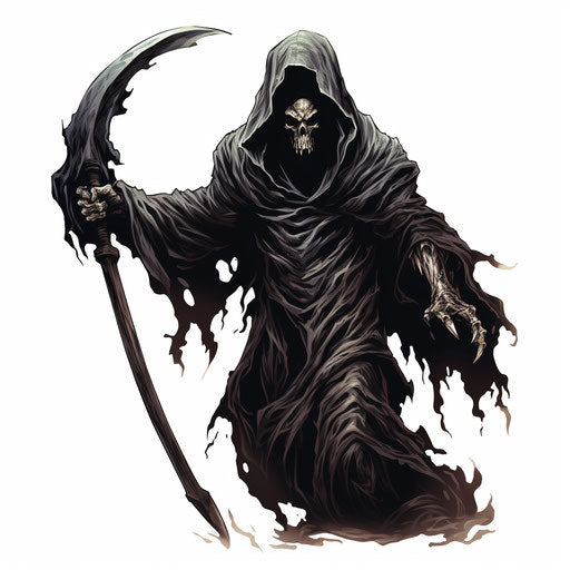 Death illustration in the style of Chiaroscuro Art, on white background