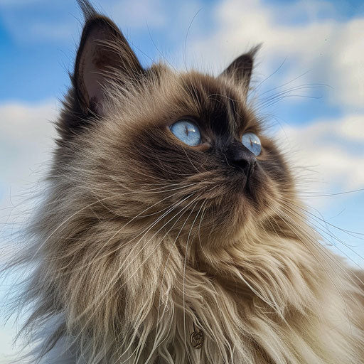 Curious Himalayan cat with fluffy coat in close-up