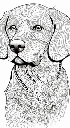 Coloring page with intricate dog designs