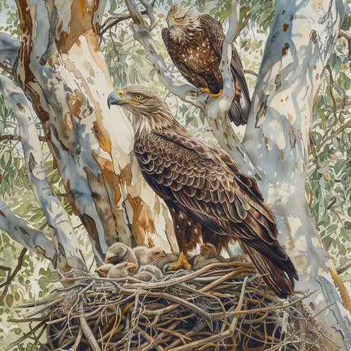 Giant eagle nest hidden in ancient tree, chicks waiting