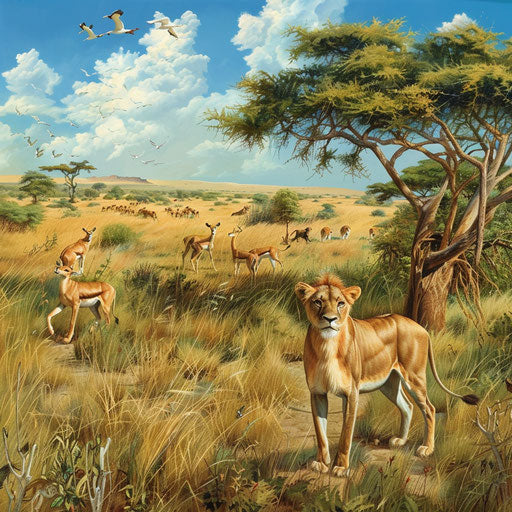 Gazelles peacefully coexisting with lions in wildlife sanctuary