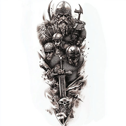 Viking battle tattoo on white background