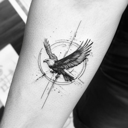 Minimalist black ink eagle silhouette for male tattoo