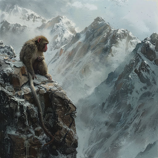 Rhesus monkey on a rugged rocky hillside