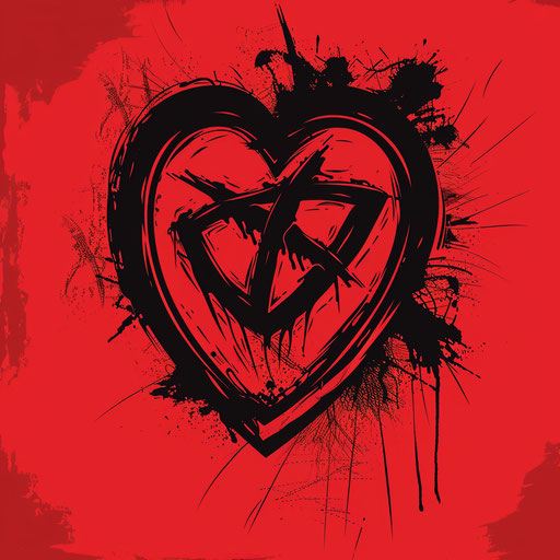 Flat design tattoo sketch of an anarchy symbol encased in a heart