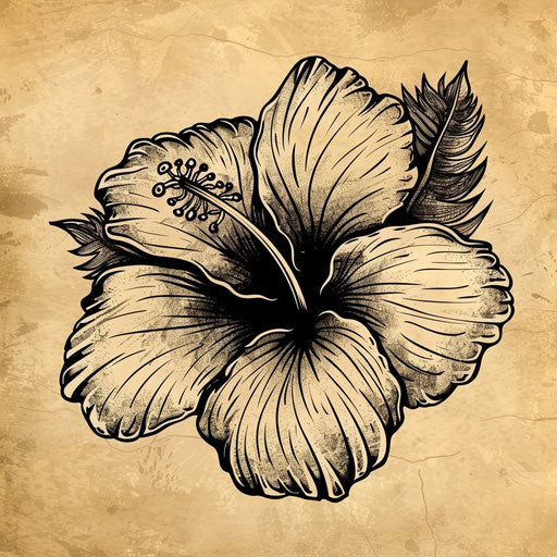 Vintage flat tattoo sketch of an old-school Hawaiian flower