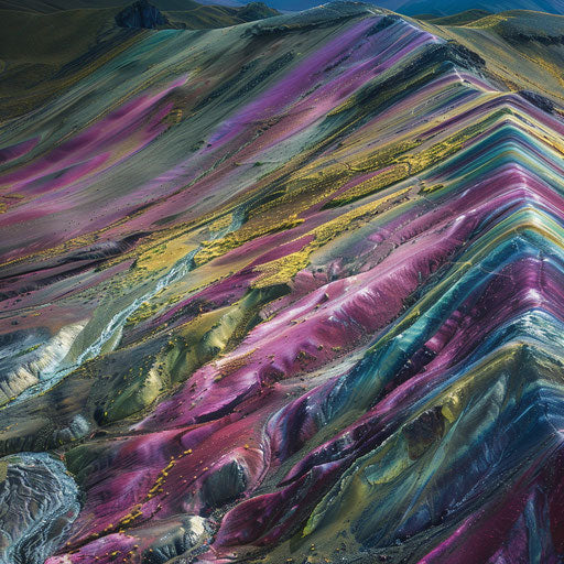 Rainbow Mountains, Peru with surrounding valleys