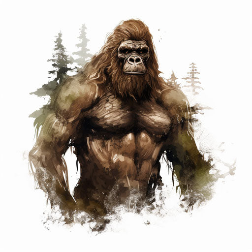 Bigfoot clipart in the style of Chiaroscuro Art, on white background