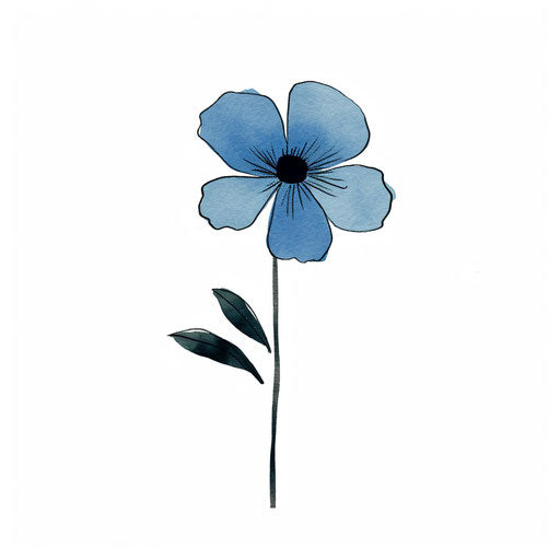 Blue flower clipart in minimalist style, on white background
