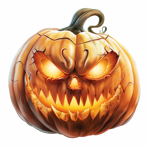 Realistic jack o lantern clipart on white background, bright colors