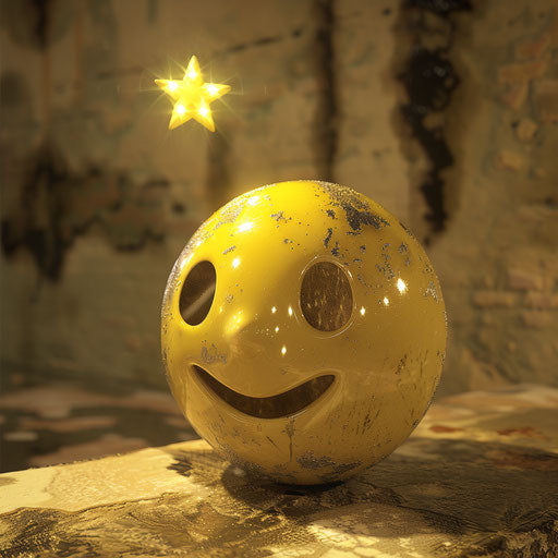 Emo face smiling at a star, light brown and yellow style, distinctive characters, princesscore, poignant symbolism