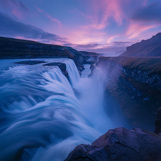 Gullfoss Falls, Iceland, dusk soft light
