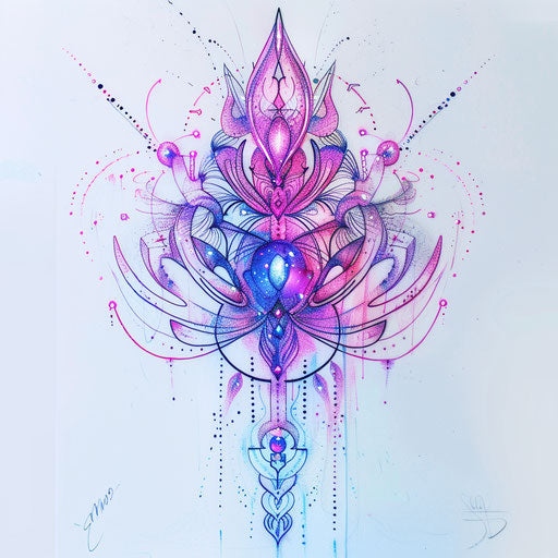 Embroidered cross with futuristic metallic shades and holographic effects