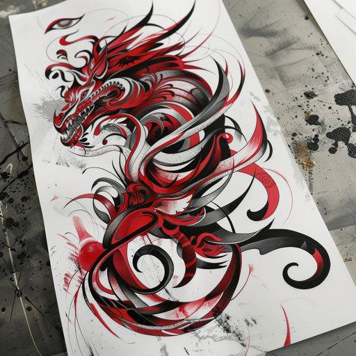 Abstract devil tattoo illustration on white surface