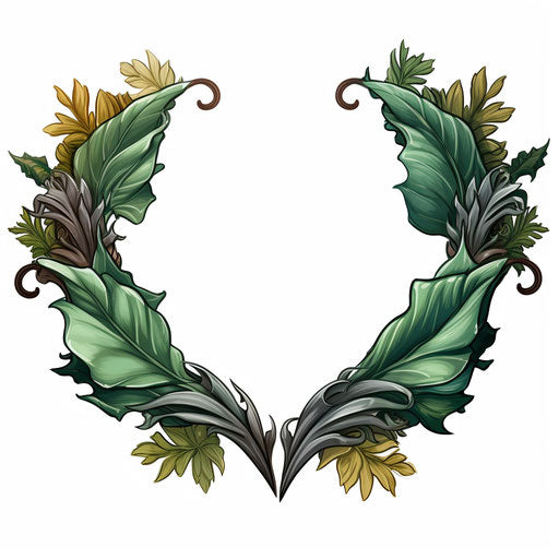 Leaf border clipart in Chiaroscuro Art style on white