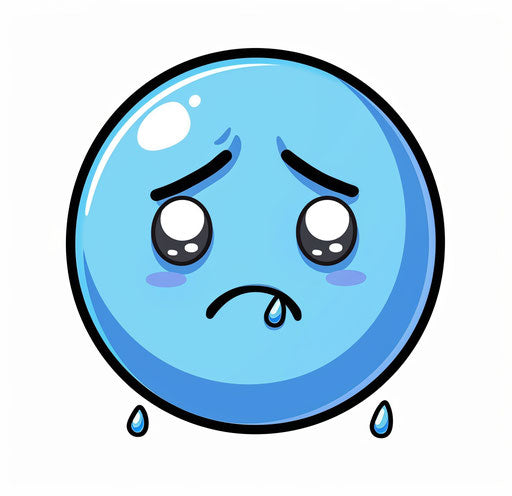 Minimalistic sad face with tears in blue