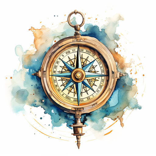 Compass drawing in the Oil painting style, on white background