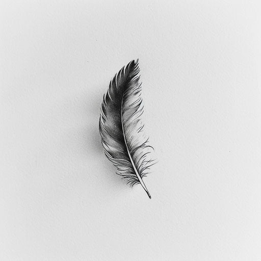 Elegant feather in black ink on white background