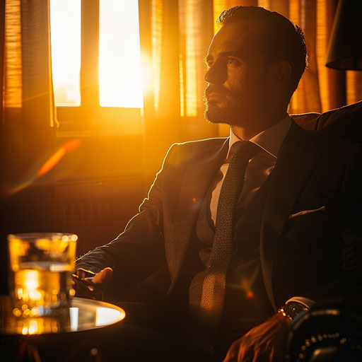 Businessman in golden hour after a successful day