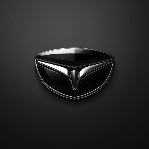 Sleek car logo with a modern emblem and metallic finish on black background