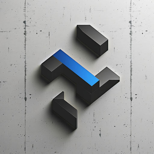 Minimalist construction logo with clean lines and blue accents on grey background