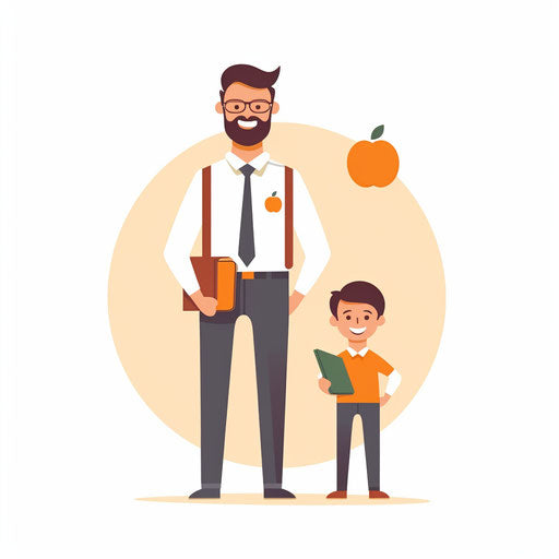 Minimalist illustration of a teacher and a student
