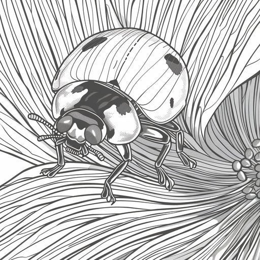 Ladybug on flower petal - Coloring book page