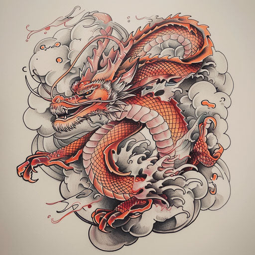 Artistic sketch of a traditional dragon tattoo