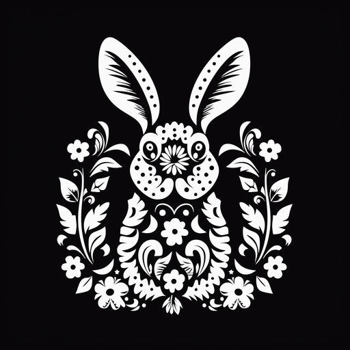 Easter bunny silhouette on white background, intricate floral style