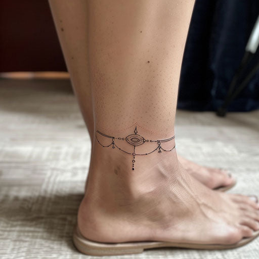 Simple flat tattoo sketch of an ankle bracelet with minimalist black lines