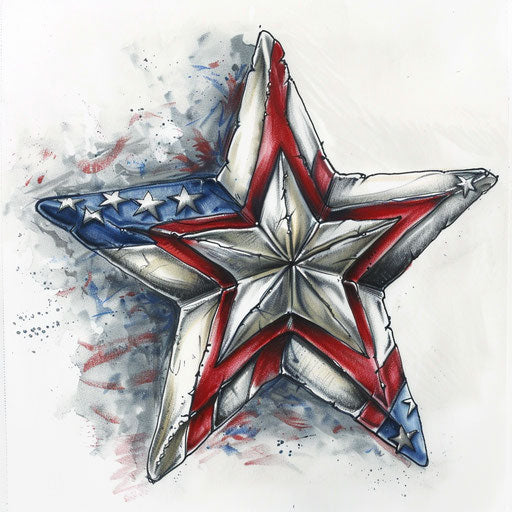 Nautical star tattoo in patriotic American flag colors