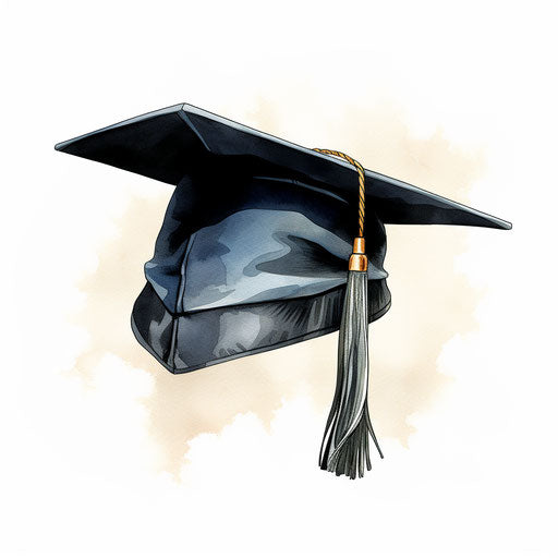 Graduation cap illustration in the style of Chiaroscuro Art, on a white background