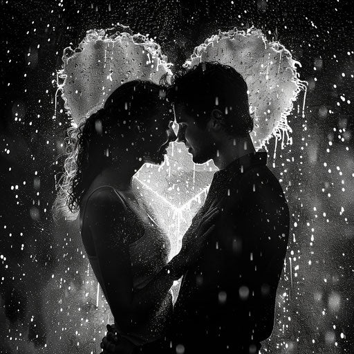 Embracing in the rain