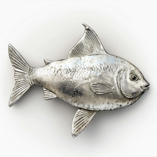 Realistic fish on flat metallic silver background