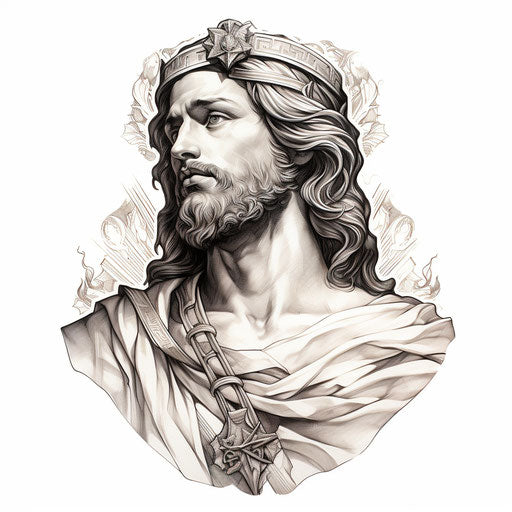 Tattoo flash of San Judas on white background