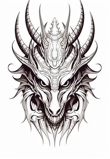 Tribal dragon vector drawing, in the style of precisionist