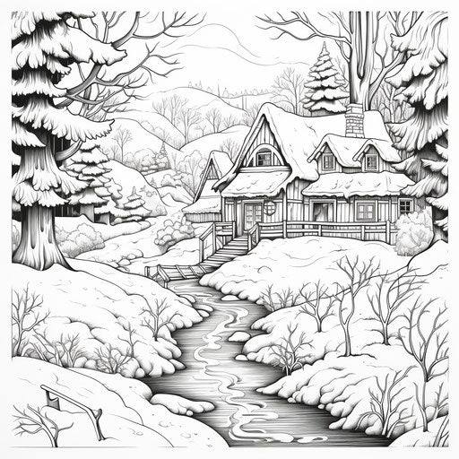 Winter scene in cottagepunk, pattachitra, wiccan style