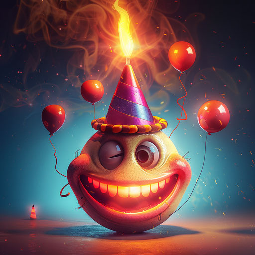 Smiling face with party hat and blow torch