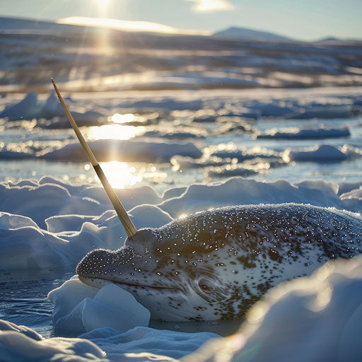 Glistening narwhal tusk in Arctic sunlight