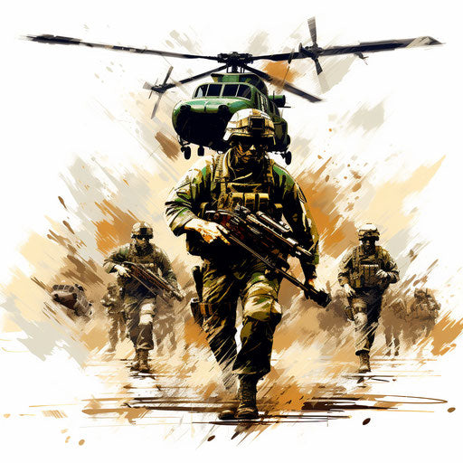 Military clipart in the style of Impressionistic Art, on white background