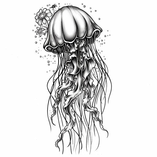 Art Nouveau inspired jellyfish tattoo, flowing lines and motifs