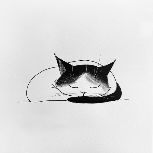 Minimalist sketch of a sleeping cat, flat design