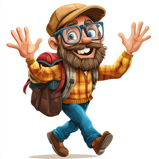 Humorous caricature of a cabin with human characteristics