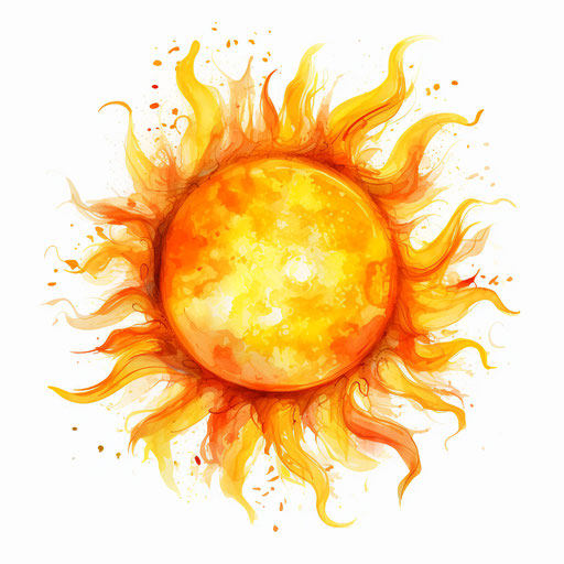 Sun clipart in the style of oil painting, on a white background